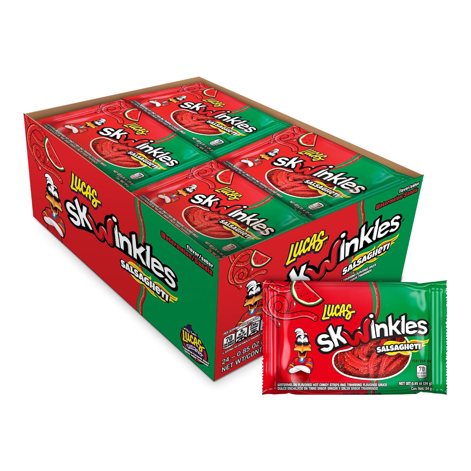 Detalle de Lucas Salsagheti Watermelon Candy Strips with Tamarind Sauce, 12 Pieces