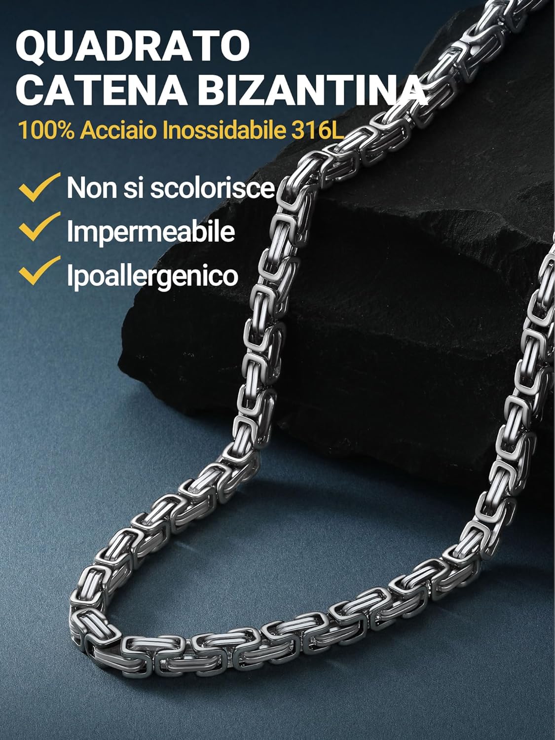 Thumbnail 4 de PROSTEEL Bizantina Collana Uomo in Acciaio: catena Bizantina 4mm/6mm, 45–75 cm, color Argento Nero Oro