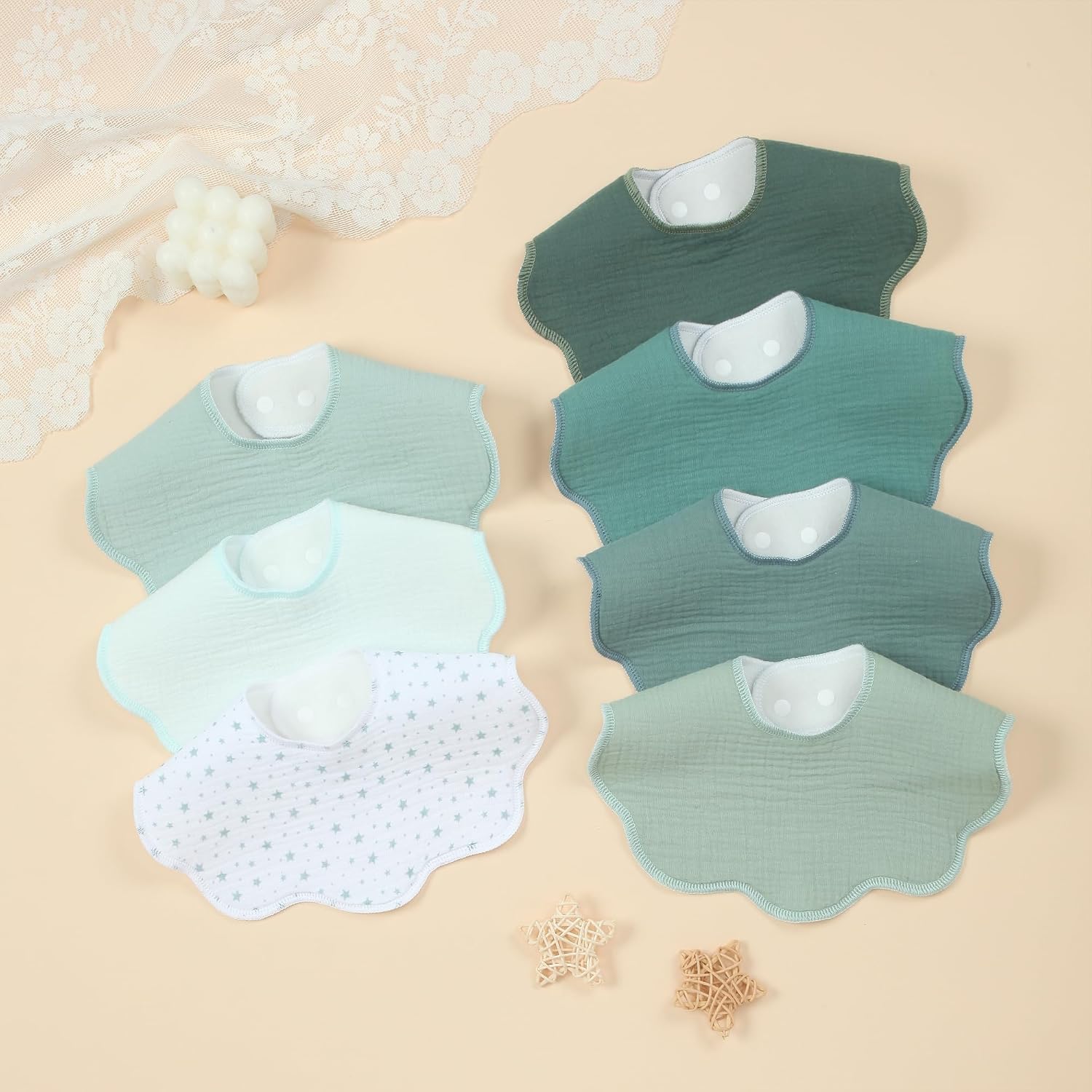 Detalle de Benoxine muslin baby dribble bandana bibs (7-pack) – soft, absorbent and adjustable snap bibs for unisex babies