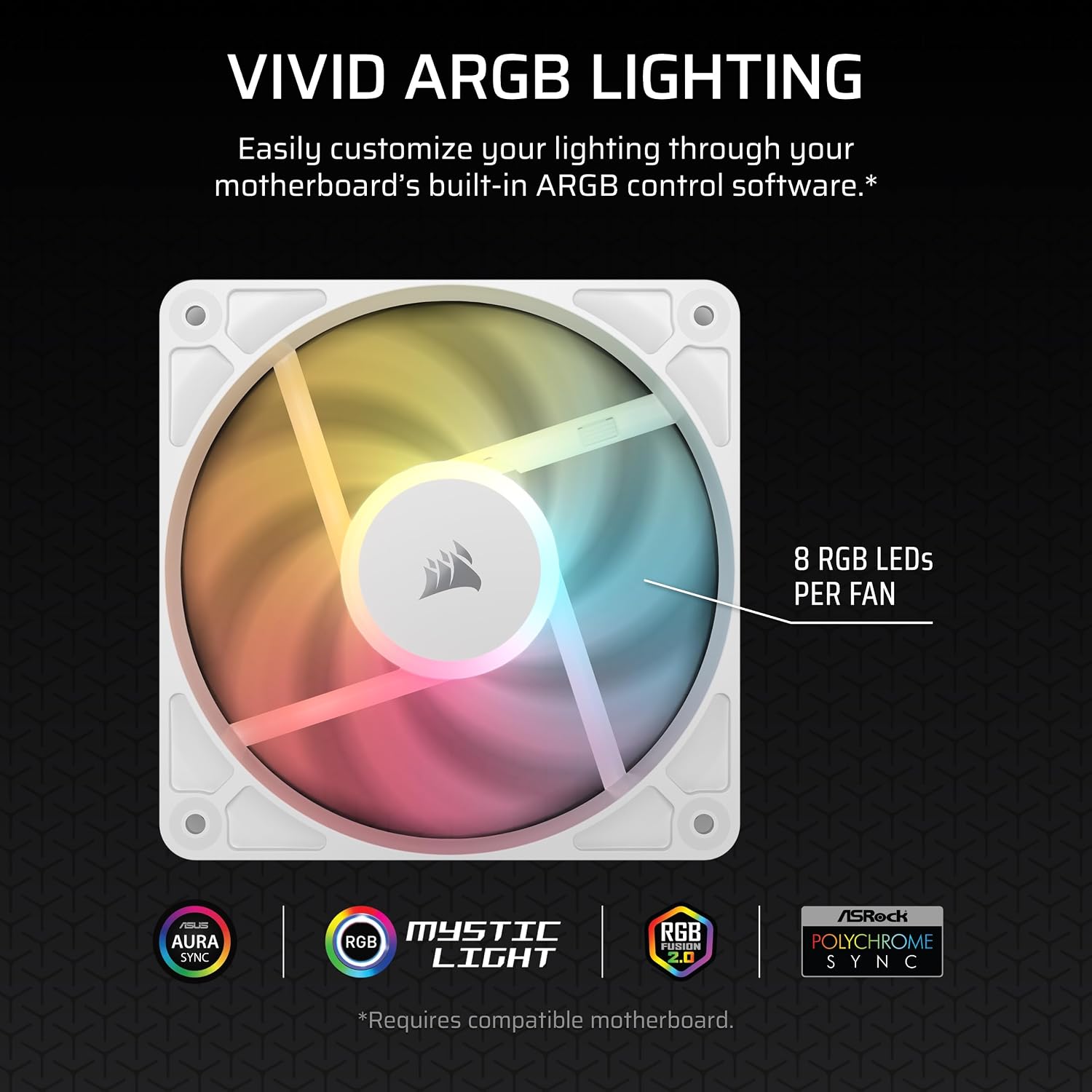 Detalle 2 de Corsair RS120-R ARGB – 3 białe wentylatory 120 mm PWM z odwróconymi łopatkami