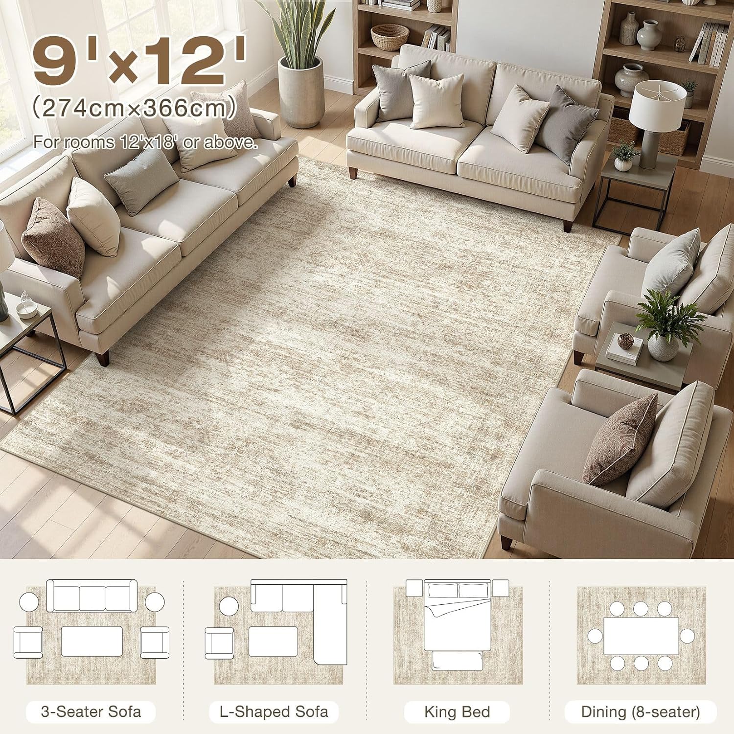Thumbnail 6 de cotiled 9' x 12' Area Rug, Washable Abstract Design, Low Pile, Non-Slip