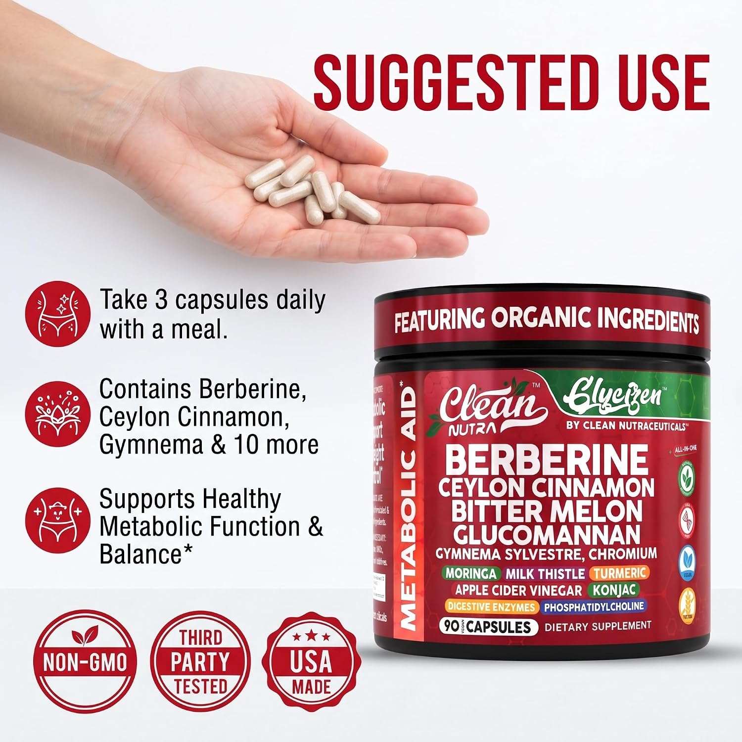 Detalle 2 de Clean Nutra Berberine Supplement, 90 Capsules