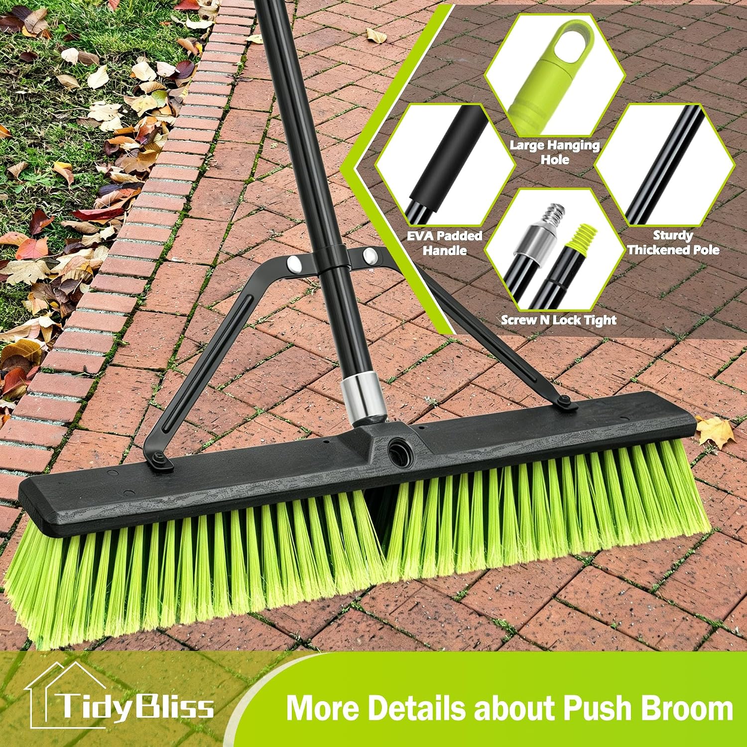 Detalle de TidyBliss TPB-6 24-Inch Push Broom with Stiff PET Bristles and 63-Inch Handle