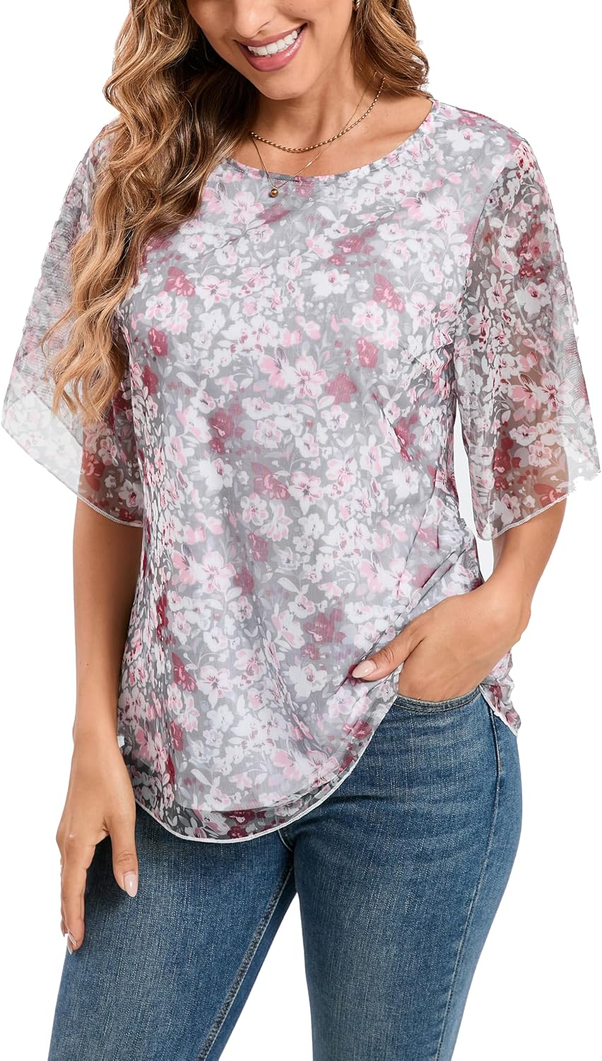 Thumbnail 1 de Timuspo Damen Chiffon Tunika – Lässig Rundhals, Große Größen, Halbärmel, Sommer Loose Fit