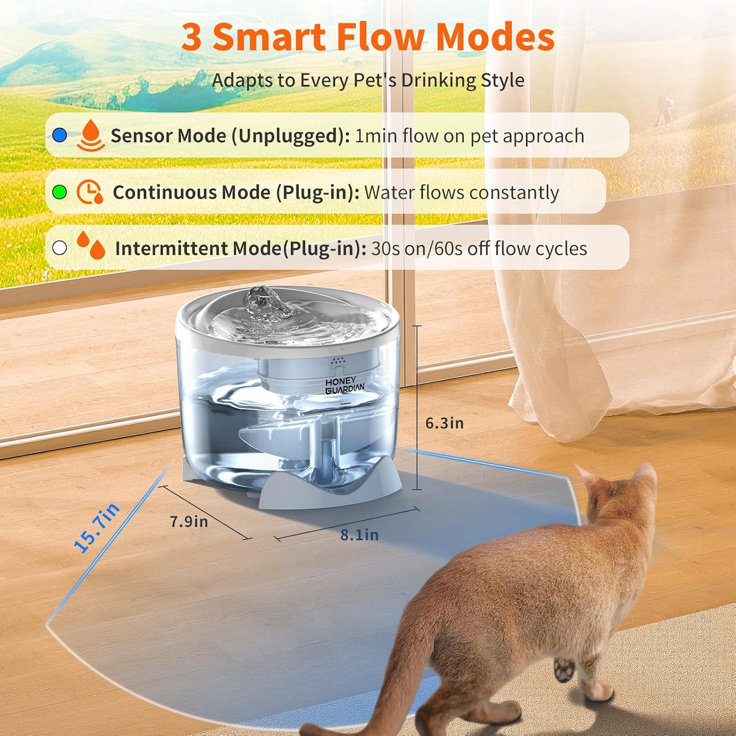 Detalle 2 de HoneyGuaridan Wireless Cat Fountain with 5G/2.4G WiFi and 2.5L Capacity