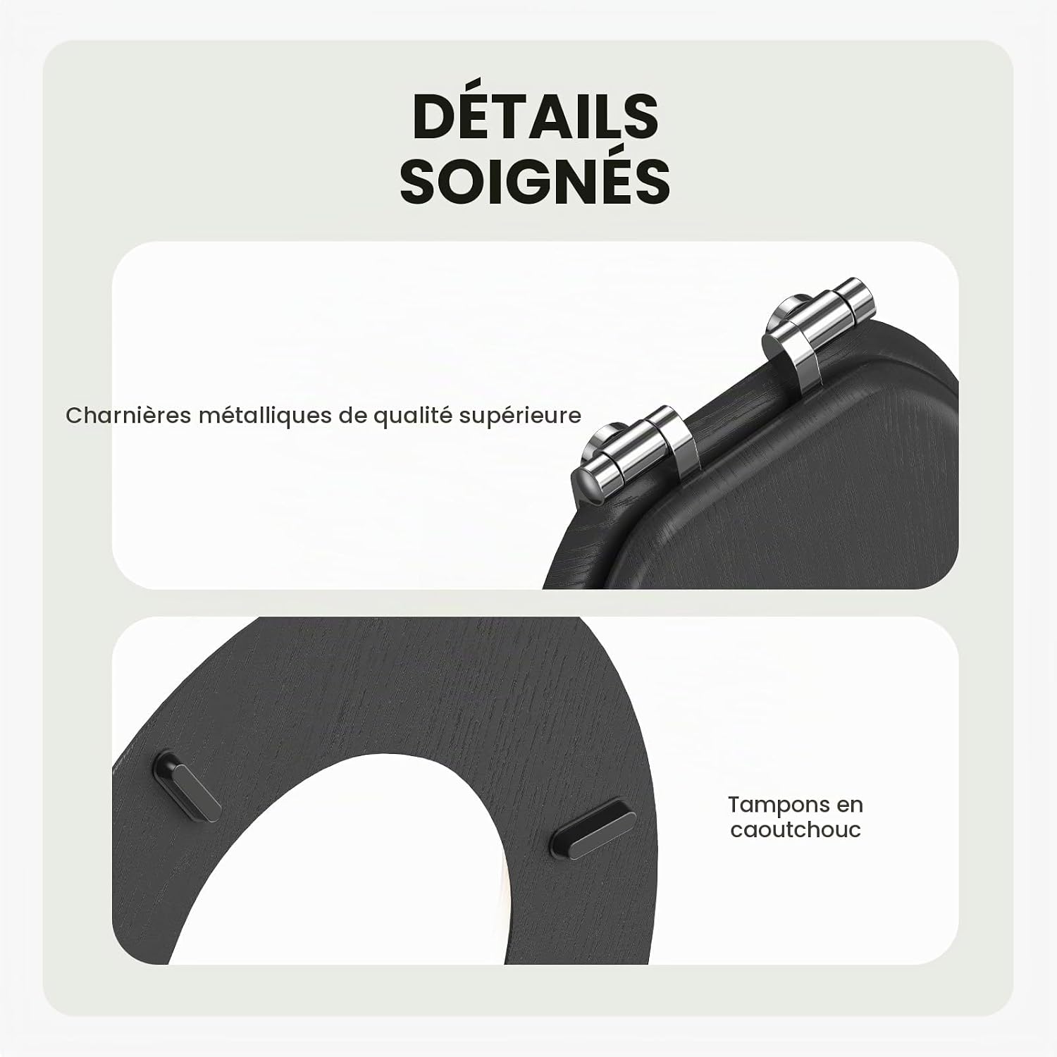 Detalle 2 de Pipishell PIBTC06 houten wc-bril in O-vorm, zwart, met softclose