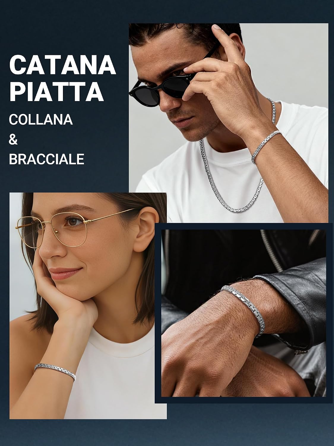 Detalle 2 de PROSTEEL bracciale a catena veneziana in acciaio inox (20/22 cm) impermeabile e ipoallergenico