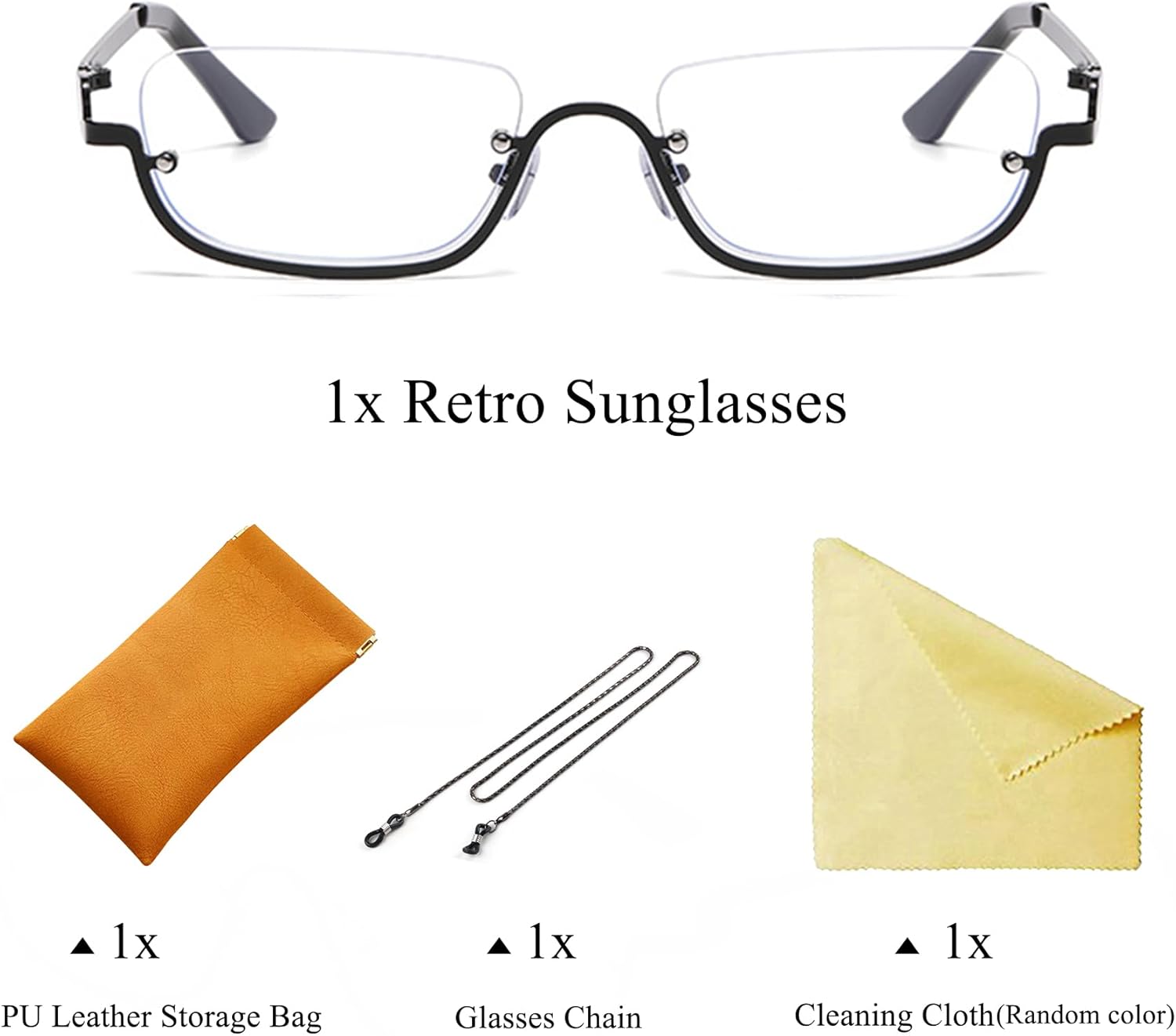Thumbnail 6 de MEGAVOW Rétro Lunettes de Soleil Demi-Monture Rectangulaires – Style Vintage Hippie Punk