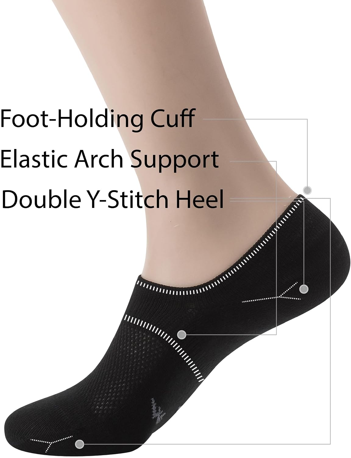 Detalle de Pro Mountain Thin No-Show Socks (Seamless, Wide Toe Box) 6-Pack — Cotton Liner Socks for Wide Feet
