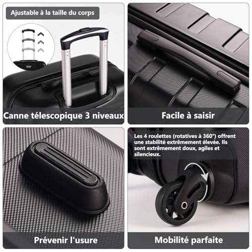Detalle 1 de COOLIFE Valise cabine 56 cm, 38 L, coque PC+ABS, roulettes 360° et cadenas TSA