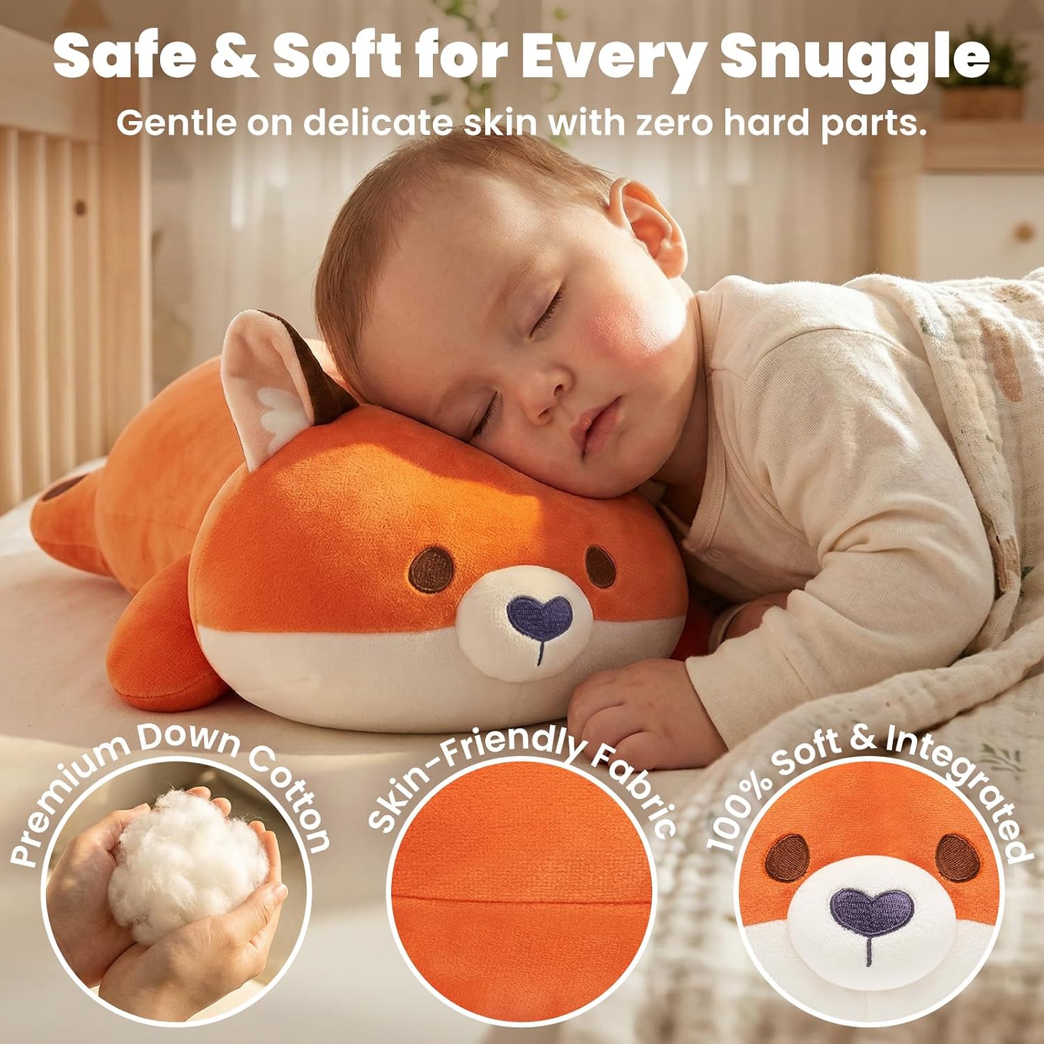 Detalle de Mewaii Cute Fox Plush Pillow (13-inch) – kawaii red fox cuddly stuffed cushion for kids & girls