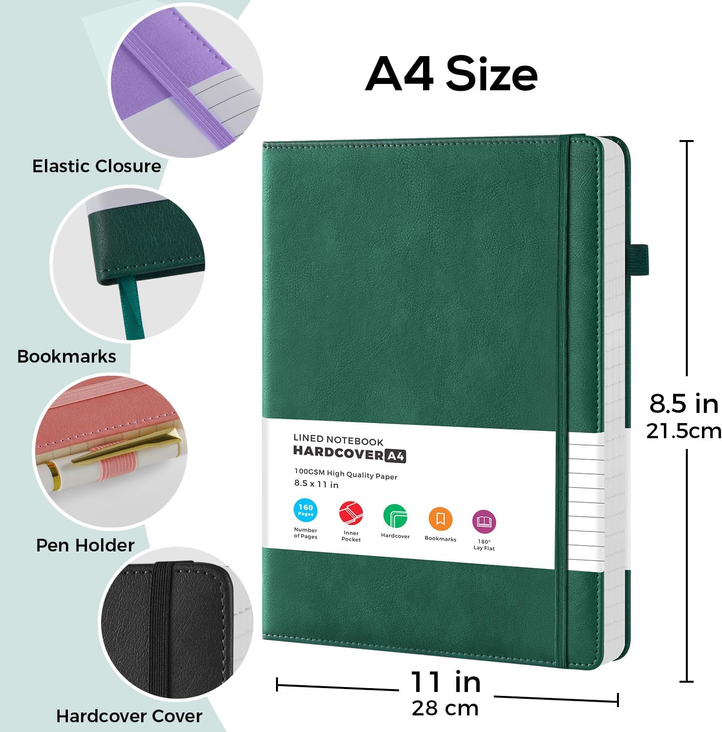 Detalle de FOCUS DAY A4 Lined Journaling Notebook, 2-Pack, PU Leather Hardcover