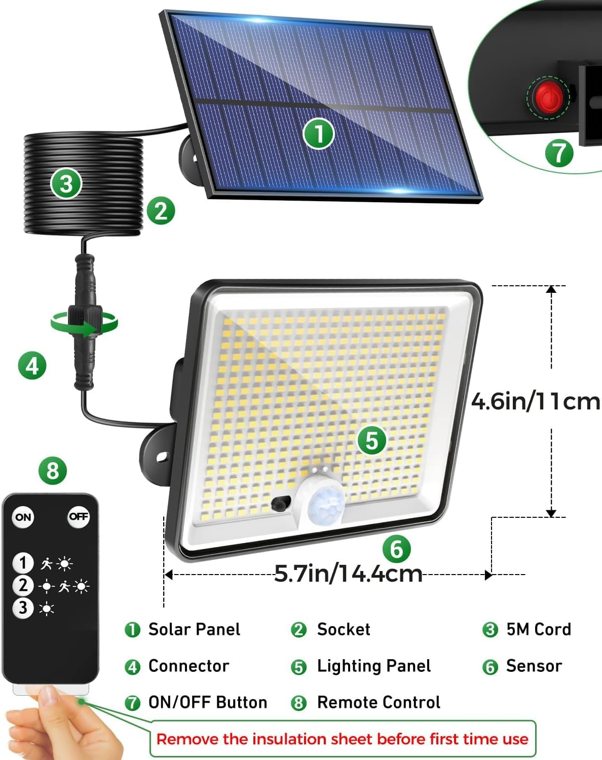 Detalle 2 de LOTMOS 2 Stück Solarlampen Außen mit Bewegungsmelder – 342 LEDs, IP65, Fernbedienung