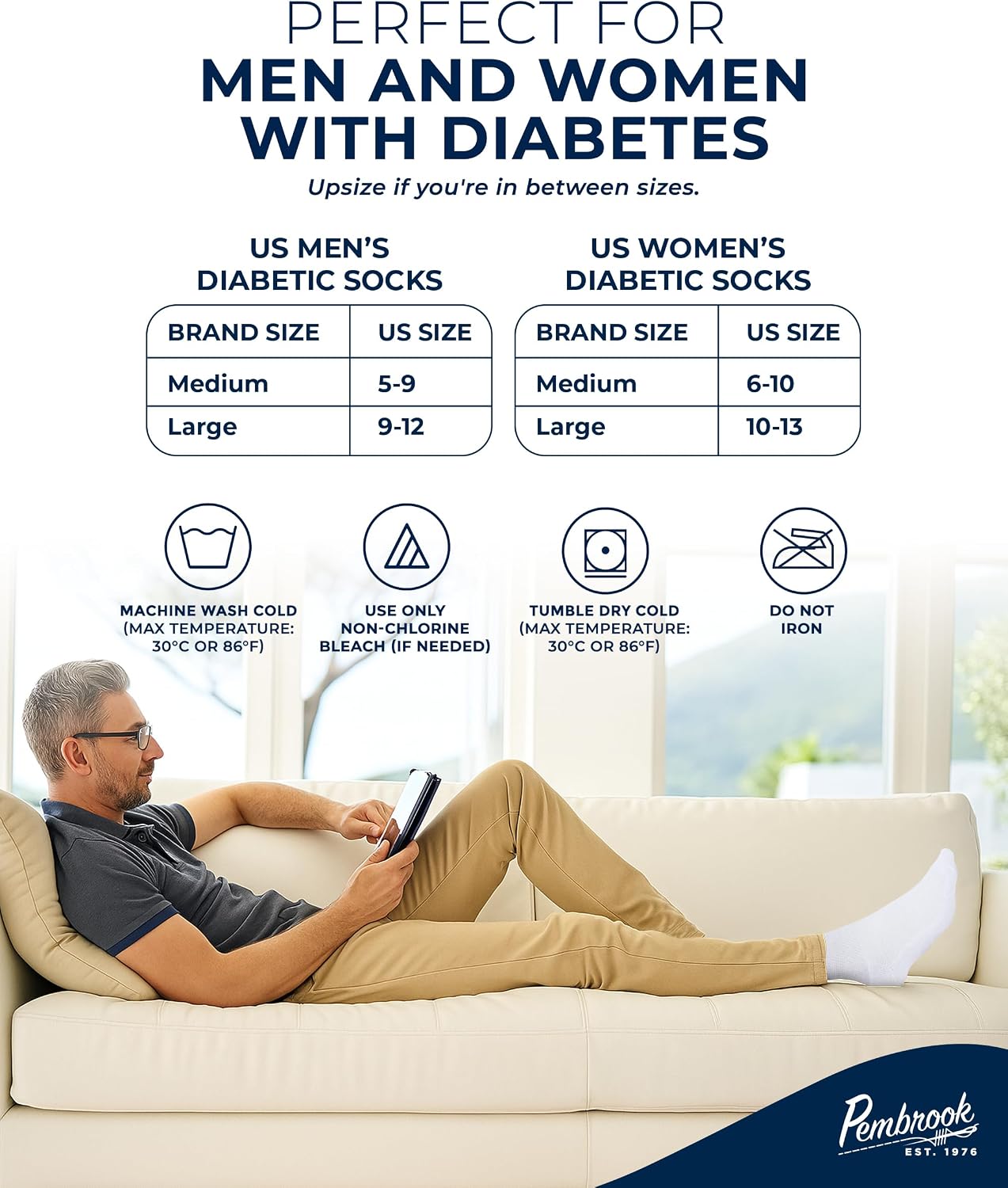 Detalle de Pembrook Ankle Diabetic Socks for Women & Men – 6 Pairs, Wide Non-Binding Quarter Length, Edema & Neuropathy Relief