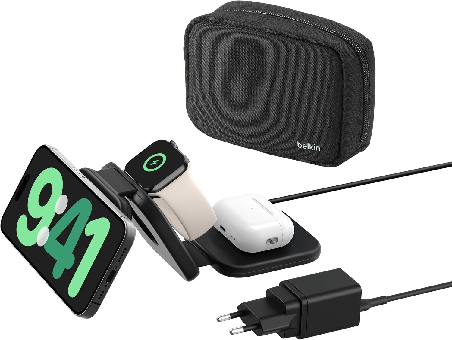 Detalle de Belkin BoostCharge Pro Station de Recharge aimantée 3-en-1 – Charge rapide et portable pour iPhone, Apple Watch et AirPods