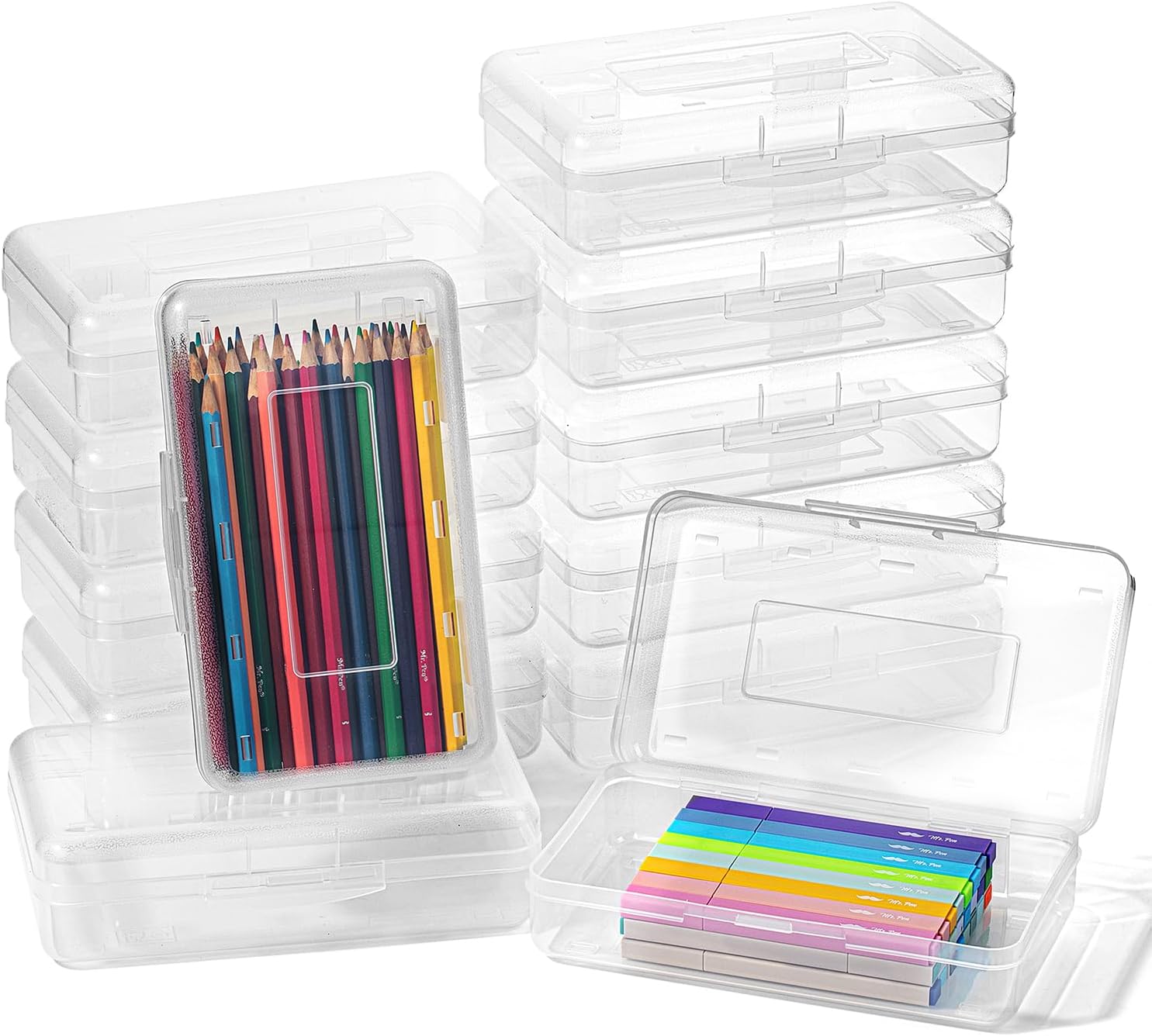 Detalle de Mr. Pen ELAH012M432VCQ Clear Plastic Pencil Boxes, 12-Pack