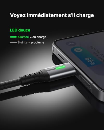 Detalle de INIU 240W Câble USB-C vers USB-C 2m (2-pack) PD3.0 – Charge rapide et fiable