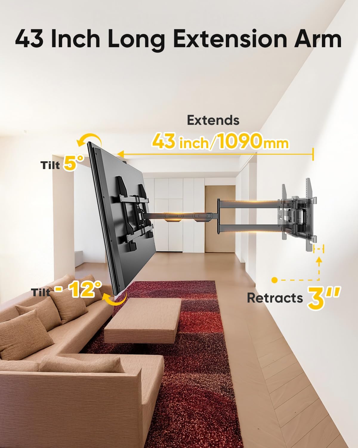 Thumbnail 1 de FORGING MOUNT Long Arm TV Mount Full Motion: Extreme Extension, Corner-ready, 42"–80" TVs