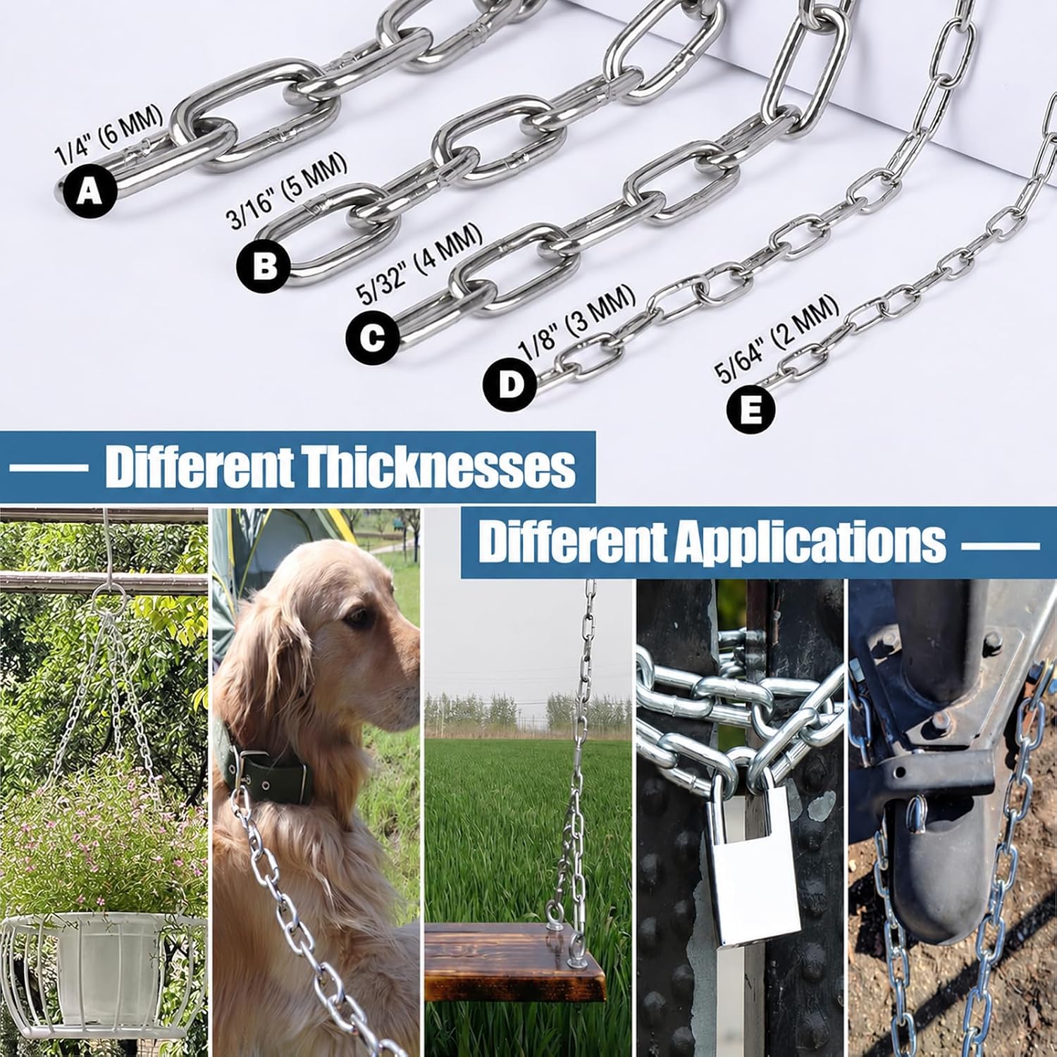 Detalle de hannger 2MM2M2P Stainless Steel Chain, 5/64-Inch, 6.6 ft, 2-Pack