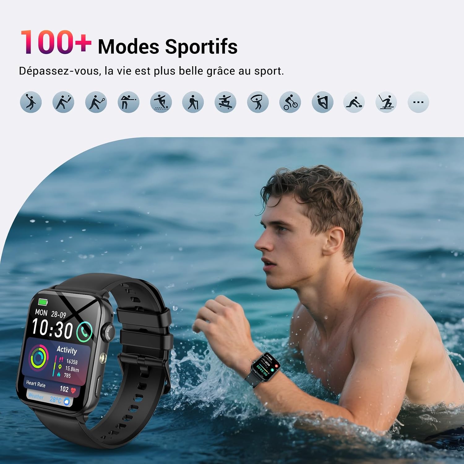 Thumbnail 4 de IOWODO Montre connectée 1,47