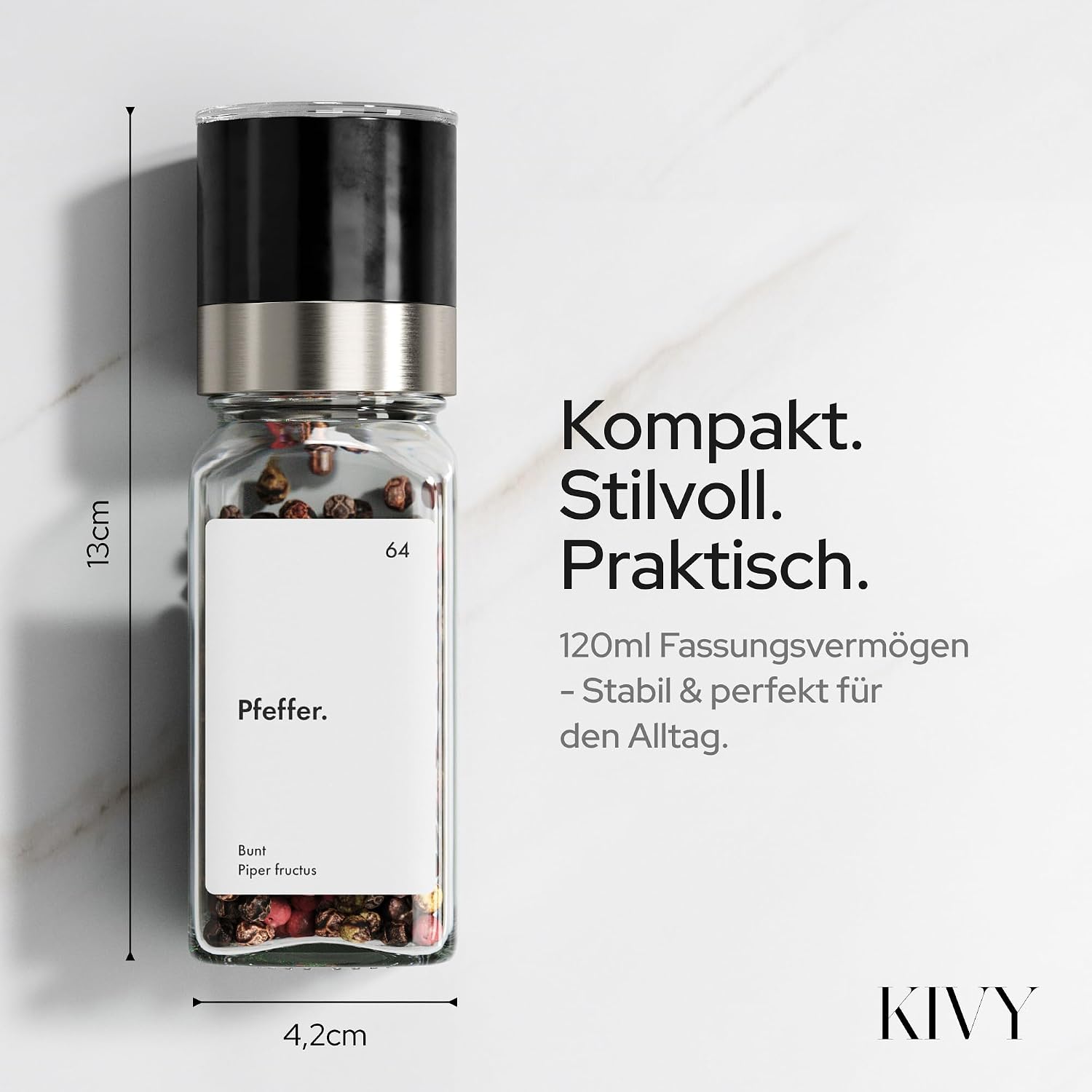 Detalle de KIVY Salz- und Pfeffermühle 2er Set – Präzises Keramikmahlwerk, klare Einsatzmöglichkeiten