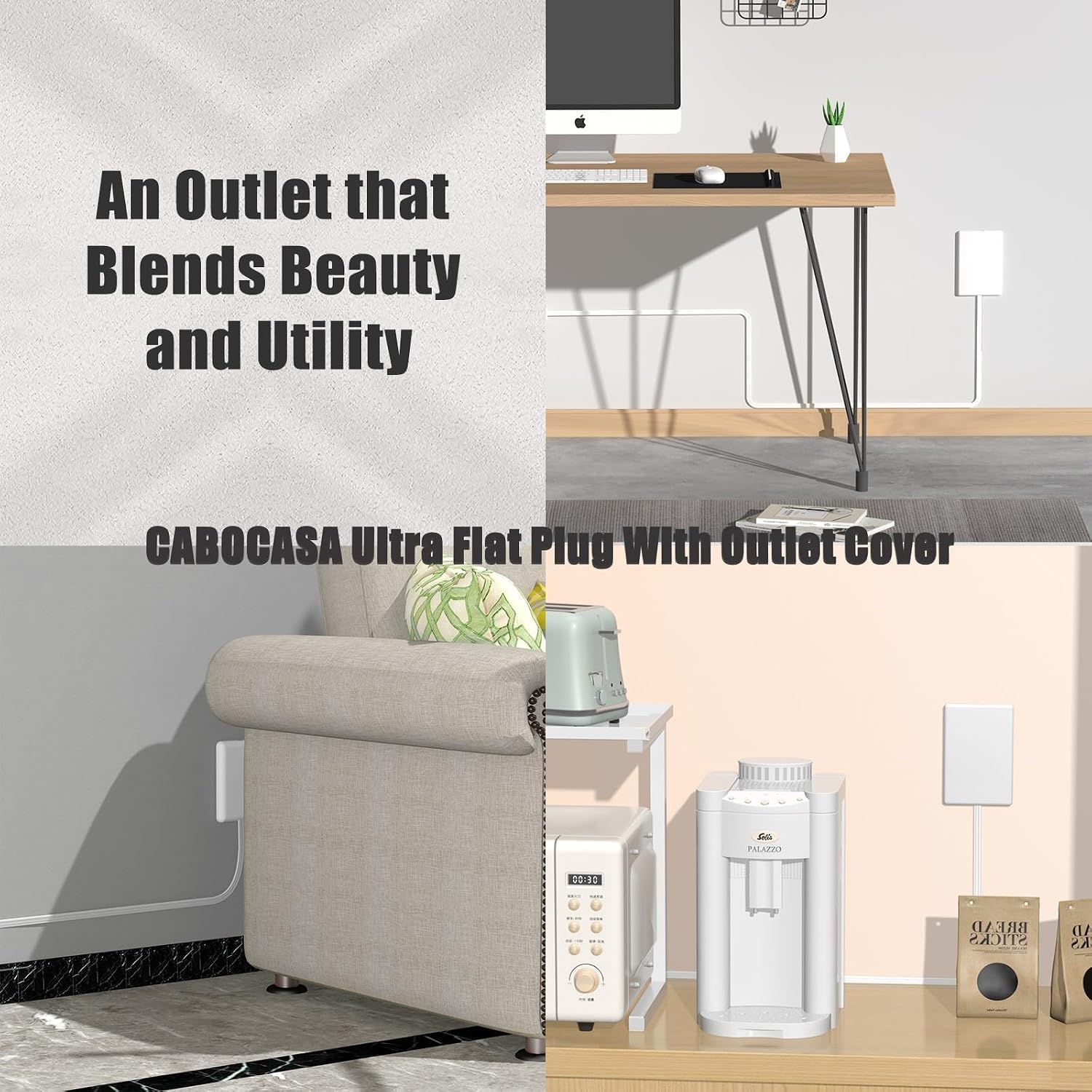 Detalle 2 de CABOCASA 2 Pack 3ft Flat Plug Extension Cord with 3 Outlets and Detachable Ultra-Thin Outlet Cover