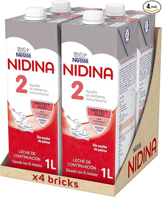 Detalle de Nestlé Nidina 2 Leche de continuación líquida para bebés 4x1L