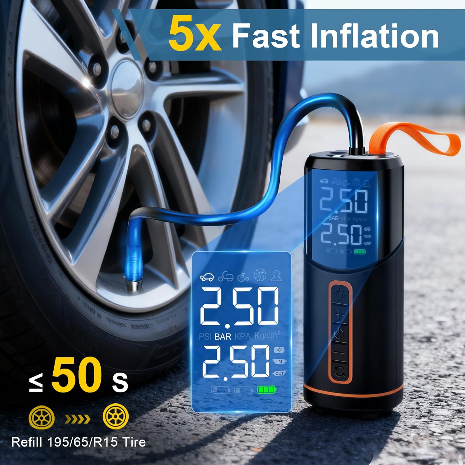 Thumbnail 1 de DICTIEN 7000mAh Portable Air Compressor with 150 PSI: Compact Inflator for Cars, Motorbikes and Bikes