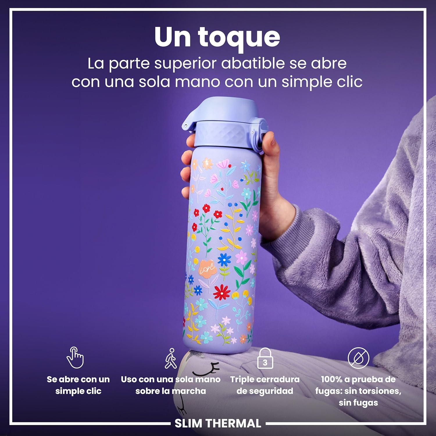 Detalle de ion8 Botella de Agua Inox Térmica 500ml 🌸 Sin Fugas Fácil Abrir