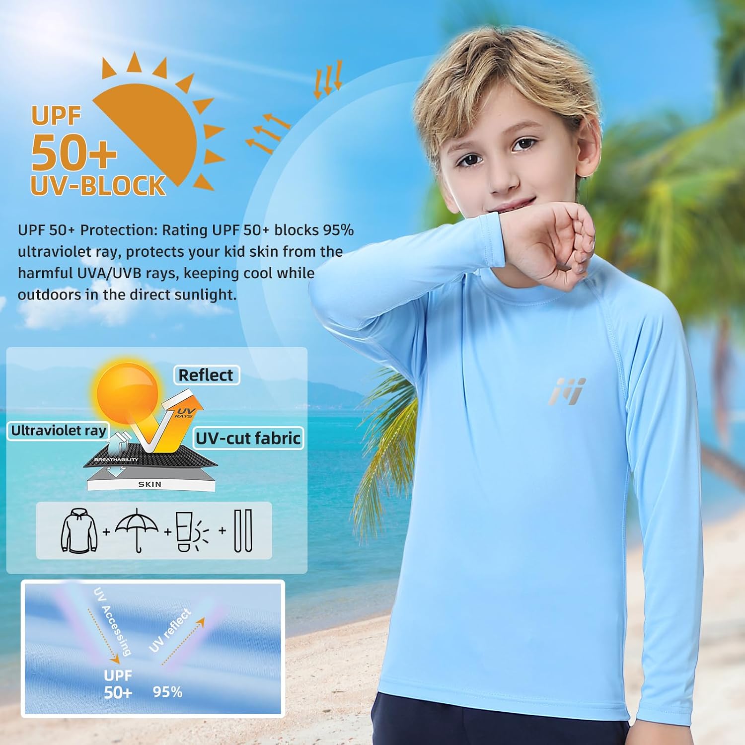 Detalle de MEETWEE Ragazzi Rash Guard a manica lunga UPF 50+ per bambini
