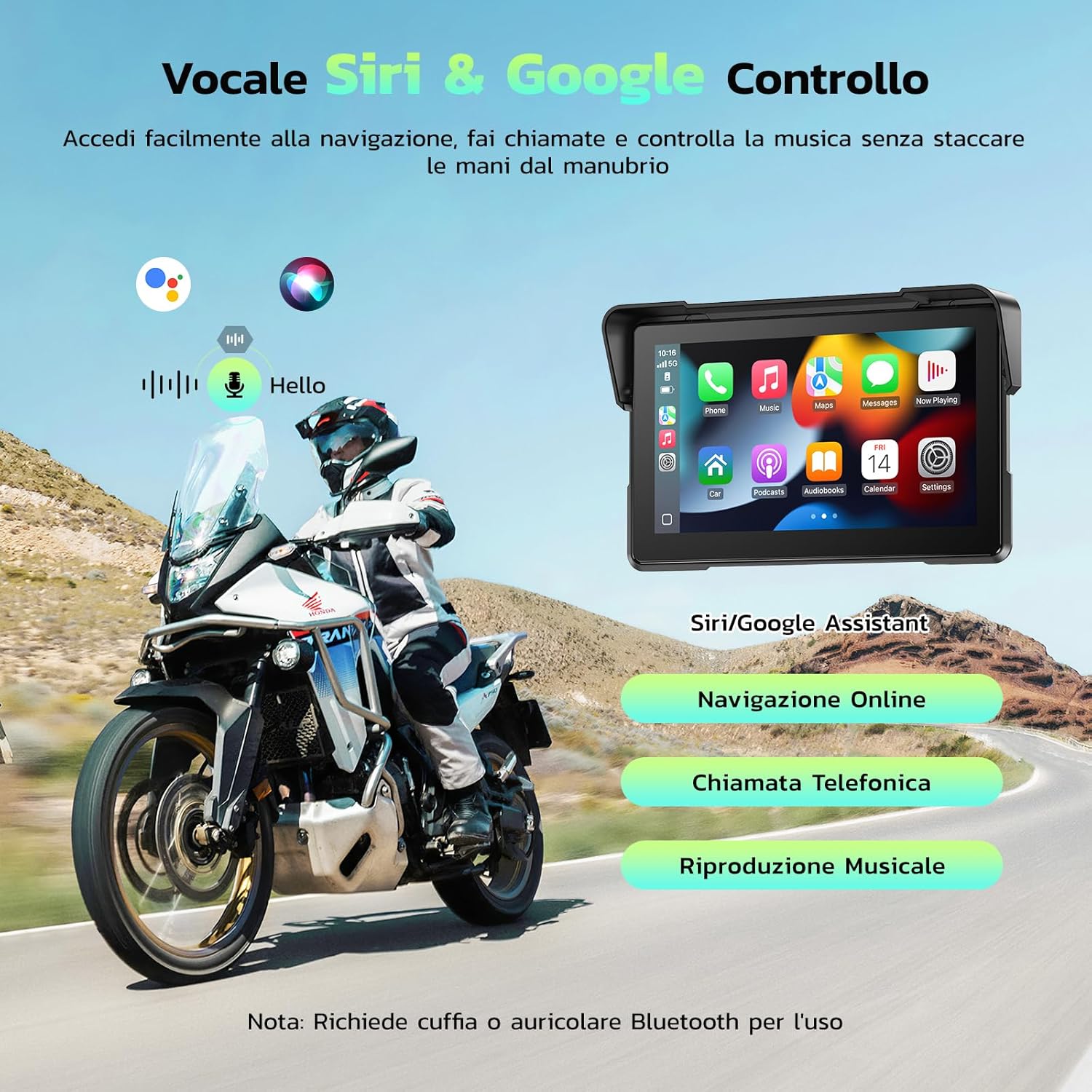 Detalle de LAMTTO CarPlay et Android Auto sans fil pour moto — Écran 7 pouces IP67, navigation GPS sans fil