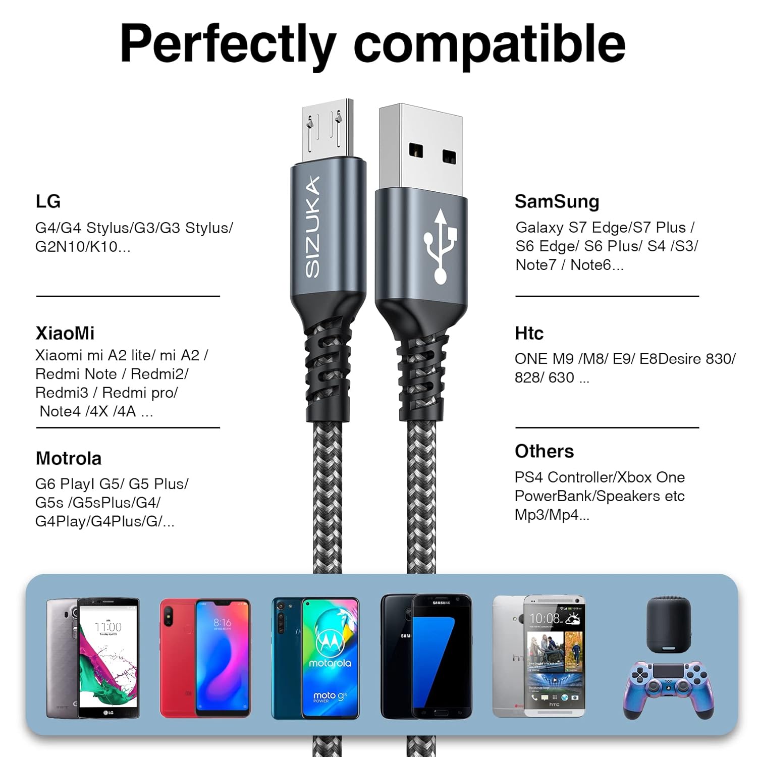 Thumbnail 6 de Micro USB Kabel 2M Nylon Lade- und Sync-Kabel