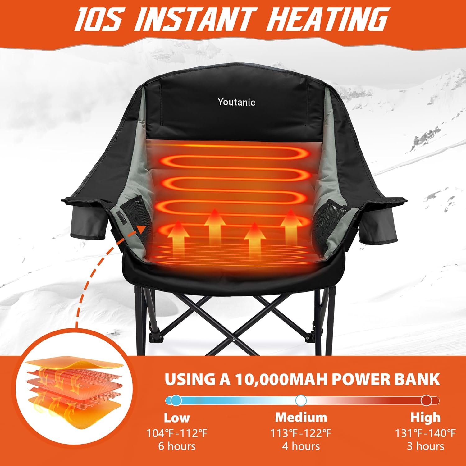 Thumbnail 4 de Youtanic Heated Camping Chair 500 lbs 🔥🏕