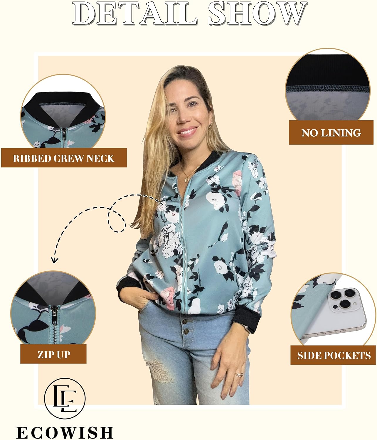Detalle 2 de ECOWISH Damen Bomberjacke Blumenmuster