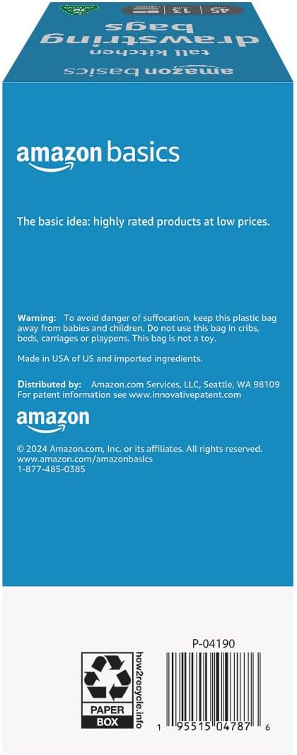 Thumbnail 1 de Amazon Basics 13 Gallon Tall Kitchen Drawstring Trash Bags, Unscented, 45 Count