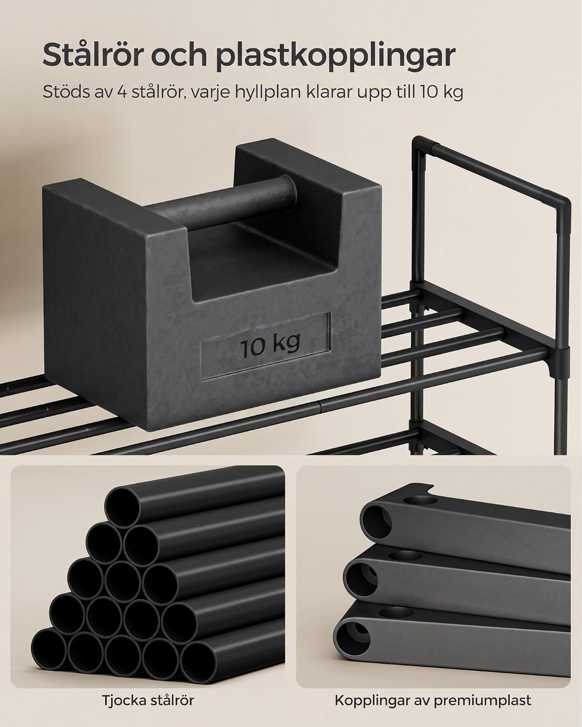 Detalle 2 de SONGMICS LSA003B01 skoställ i metall, 3 nivåer, svart