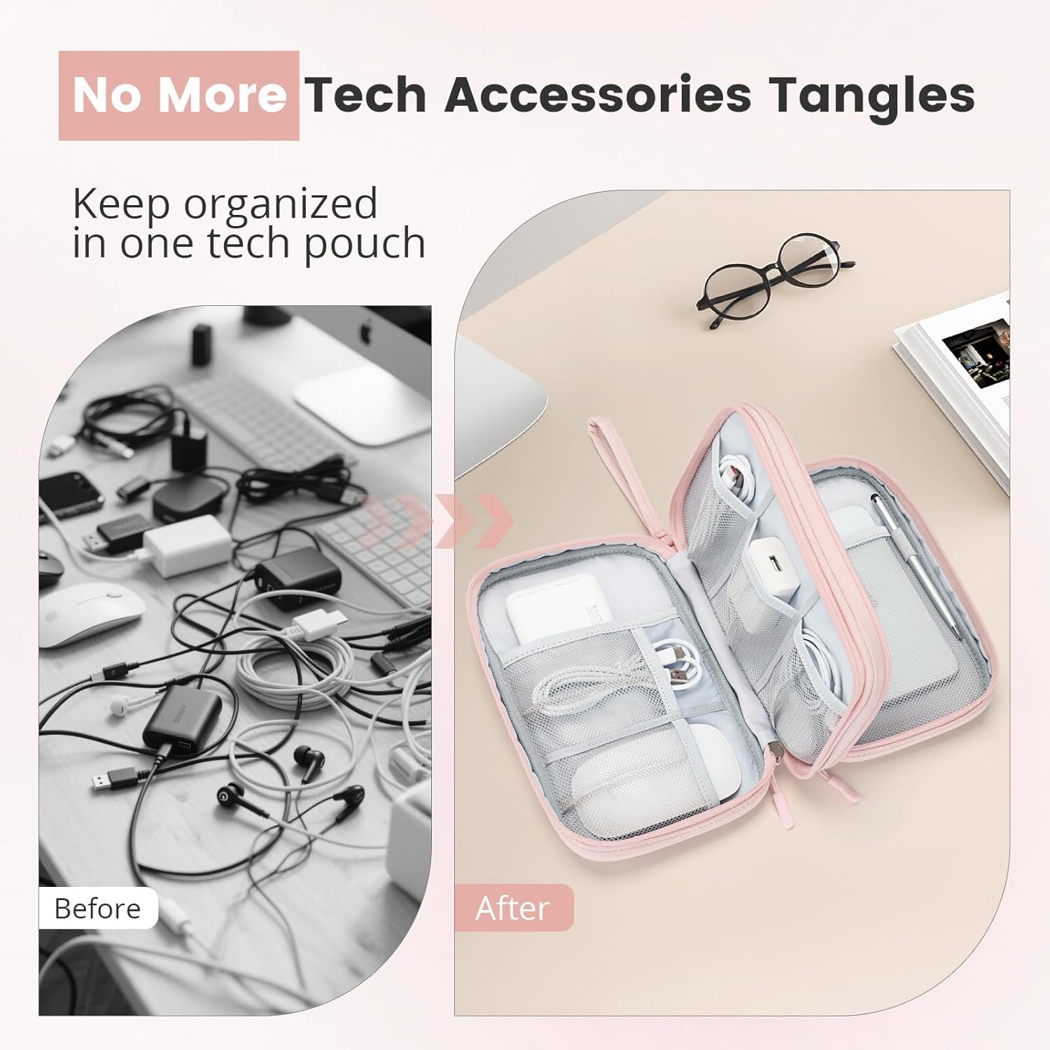Detalle 2 de Skycase Kabeltasche Doppelte Kabel Organizer – Pink, 23 x 15 x 8 cm