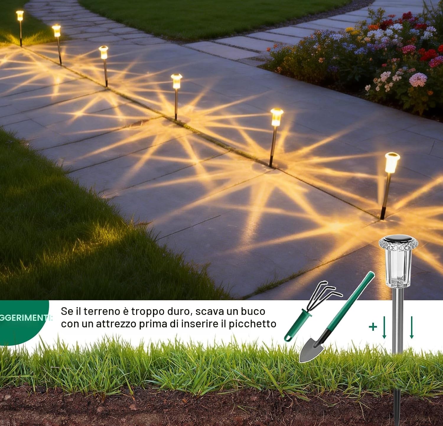 Detalle 2 de Aourow Lampade Solari da Giardino per Esterni (6 pezzi) con luce calda, accensione automatica e IP65