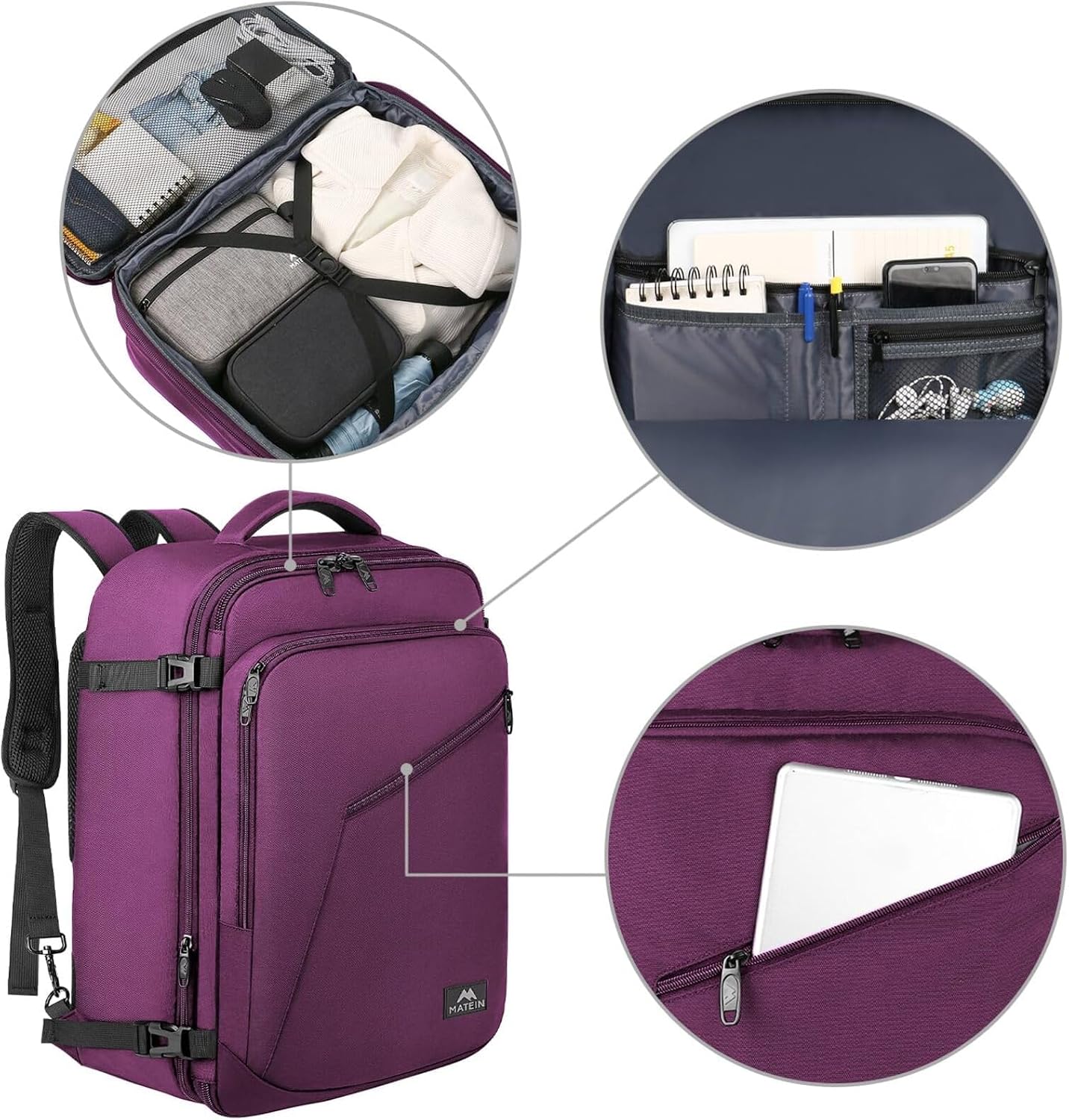 Detalle 2 de MATEIN Zaino Ryanair 40x30x20 espandibile: zaino da viaggio compatto e versatile