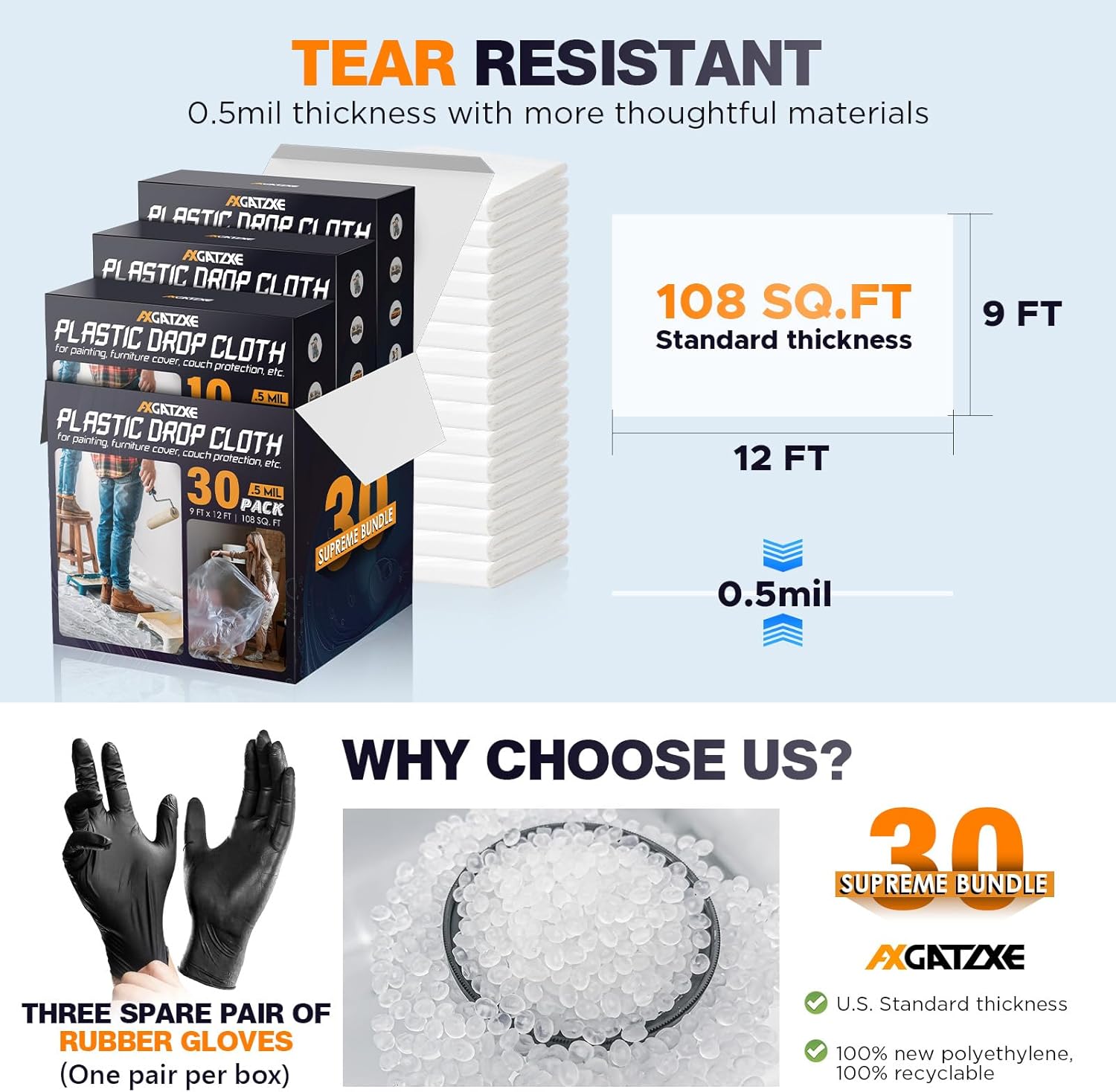 Thumbnail 4 de 12 x 9 Ft Plastic Sheet Drop Cloths (30-Pack) for Painting & Waterproof Protection