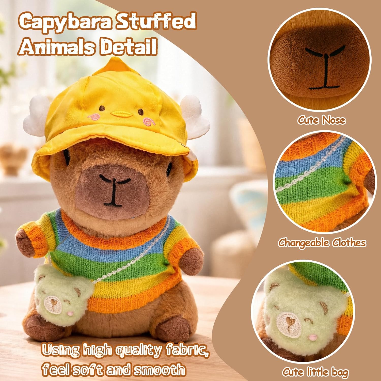 Thumbnail 4 de TITQWOP 10.2" Brown Capybara Plush Toy Set with 9 Clothes and Accessories
