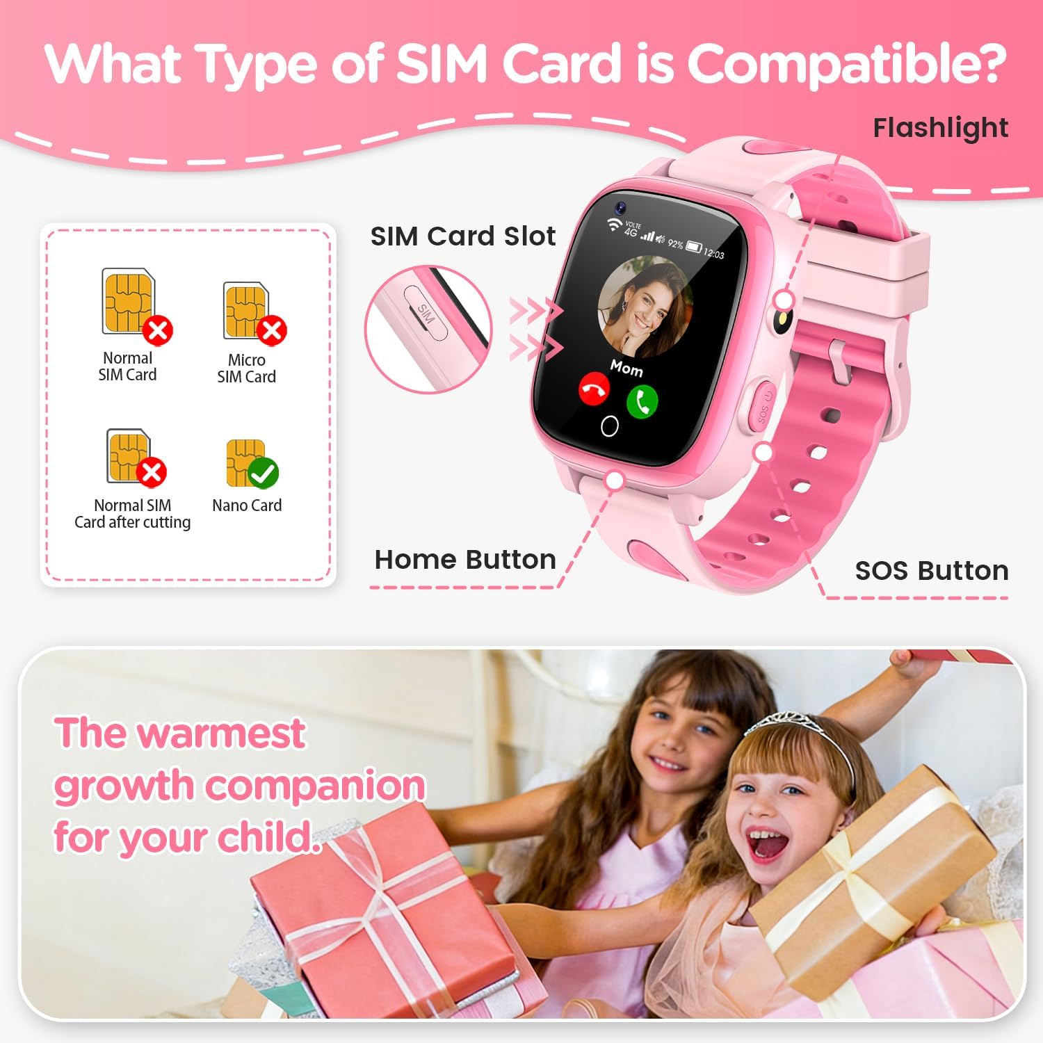 Thumbnail 6 de whraills 2026 Nuovo Smartwatch Bambini 4G con Videochiamata, GPS e Modalità Scuola – Rosa