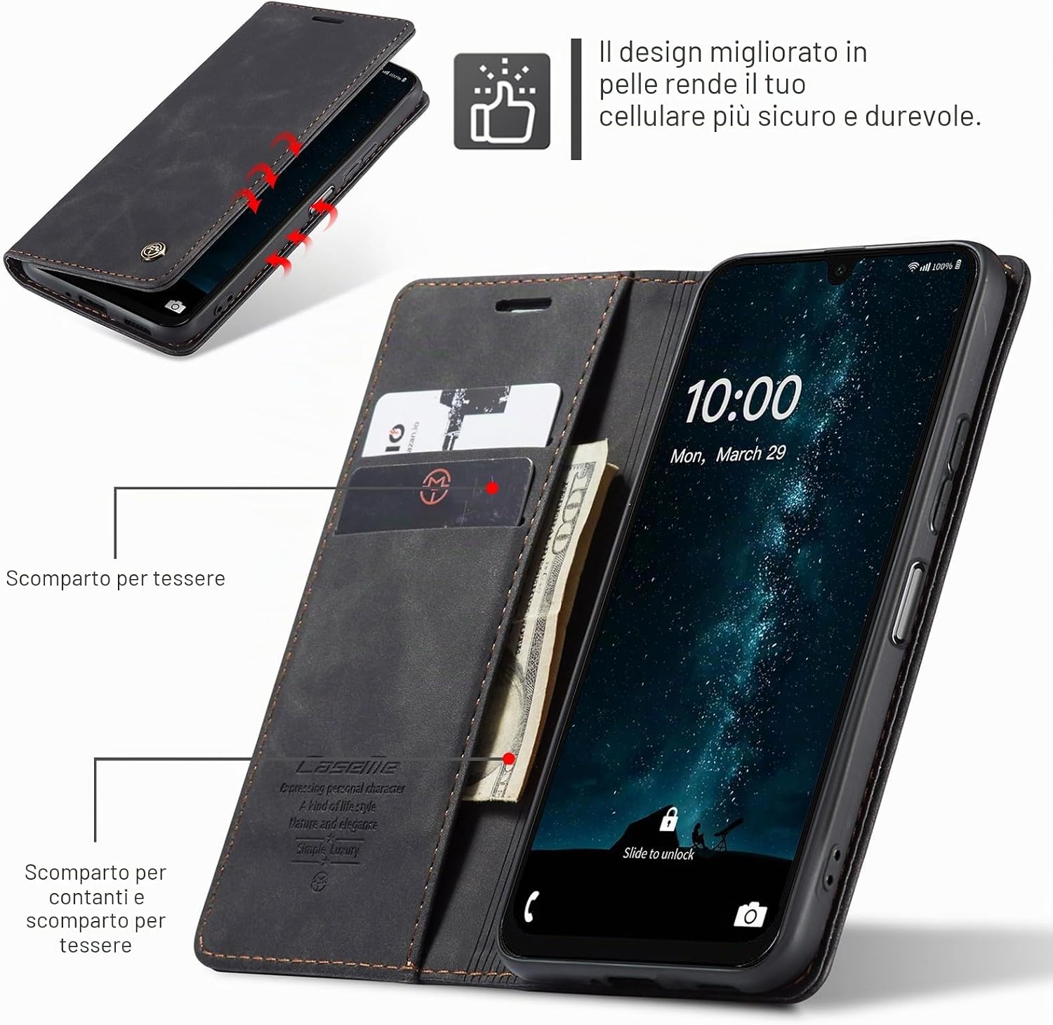 Detalle de Azororo Cover per Samsung Galaxy A16 5G/4G - Funda Flip in PU con porta carte, magnetica e supporto