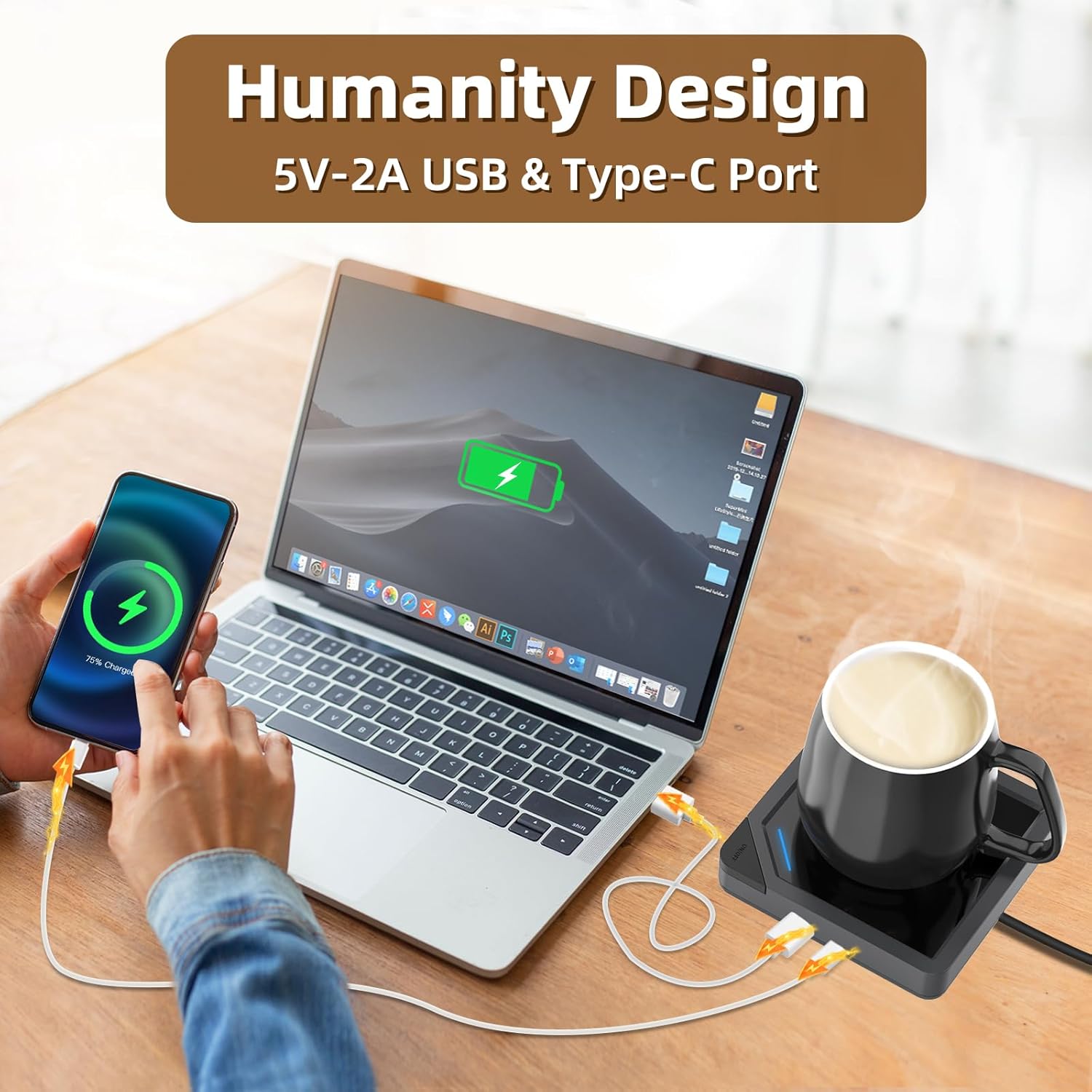 Detalle de Coffee Mug Warmer with 2 USB Ports ⚡