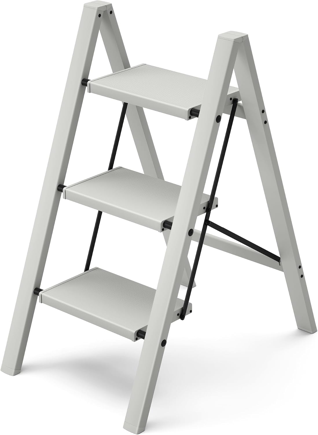 Detalle de HillhutApex 3-Step Aluminum Step Stool, Folding, Grey, 150 kg Capacity