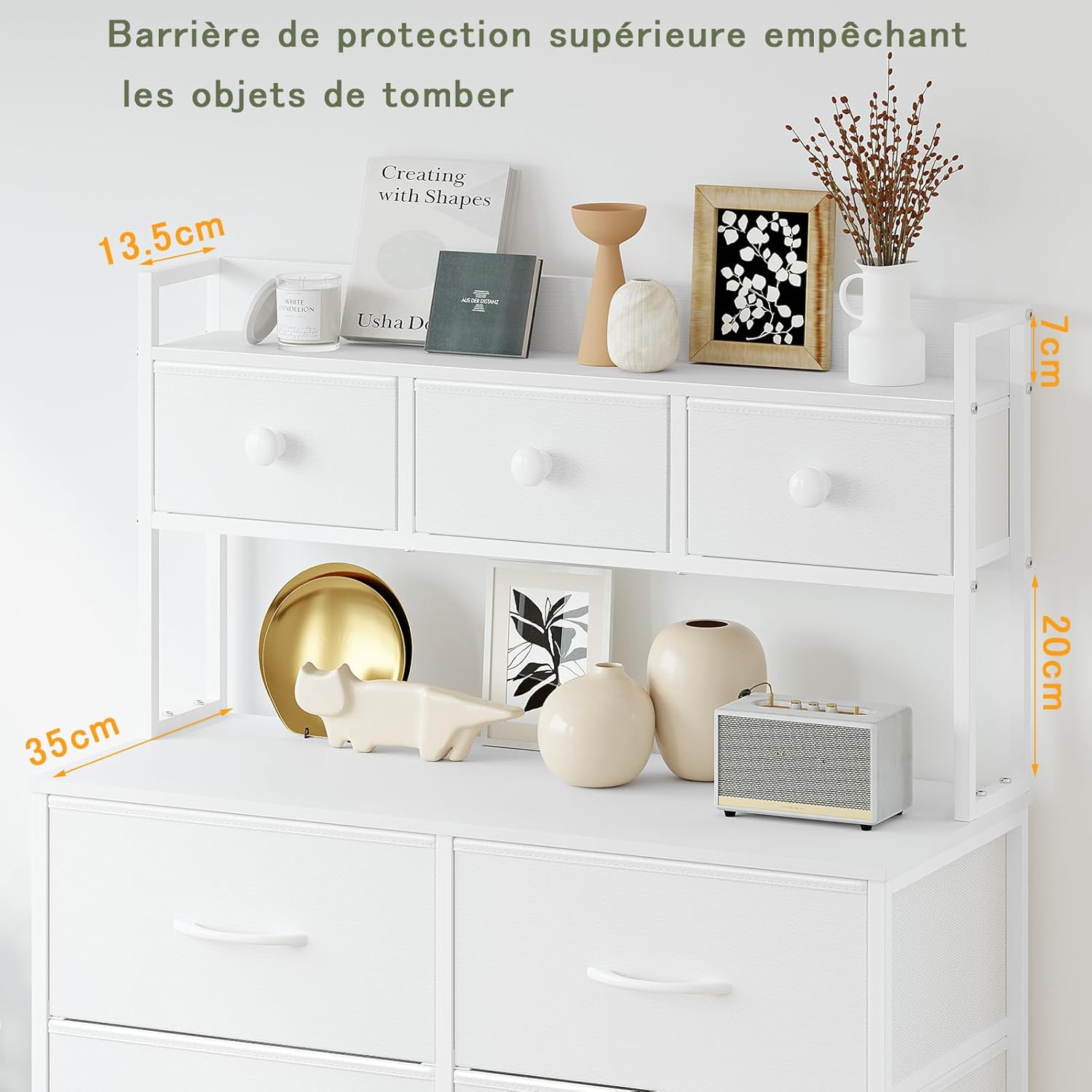 Thumbnail 4 de Mintnook Commode, Meuble de Rangement 9 Tiroirs – 85 x 35 x 130 cm, Blanc avec Cadre Métal