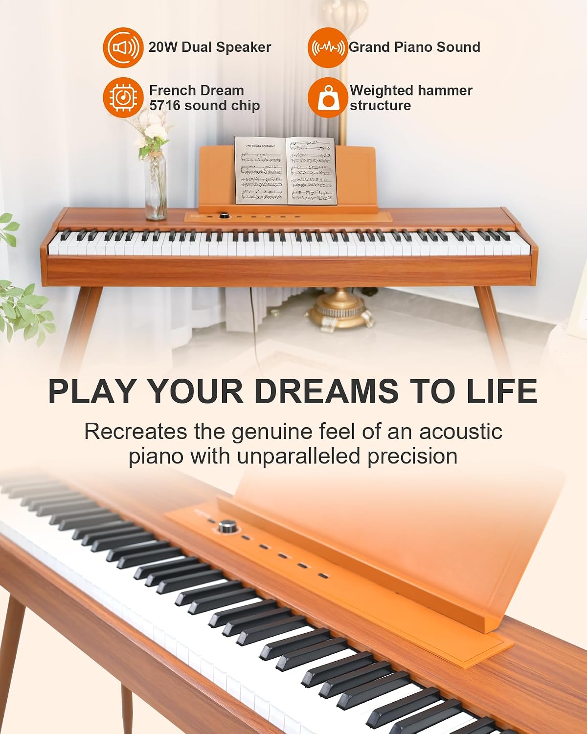 Thumbnail 1 de KEYIVOX B-88 Digital Piano, 88-Key Hammer Action, USB-MIDI, Retro Wood Finish