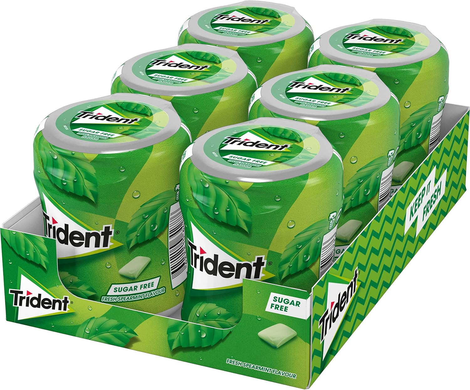 Detalle de Trident Fresh Bottle Hierbabuena – Chicles sin Azúcar 🍃 (6 botellas)