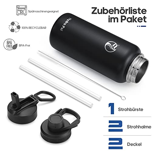 Thumbnail 5 de HydroPal 1L Edelstahl Isolierflasche – 2 Deckel mit Strohhalm, spülmaschinenfest