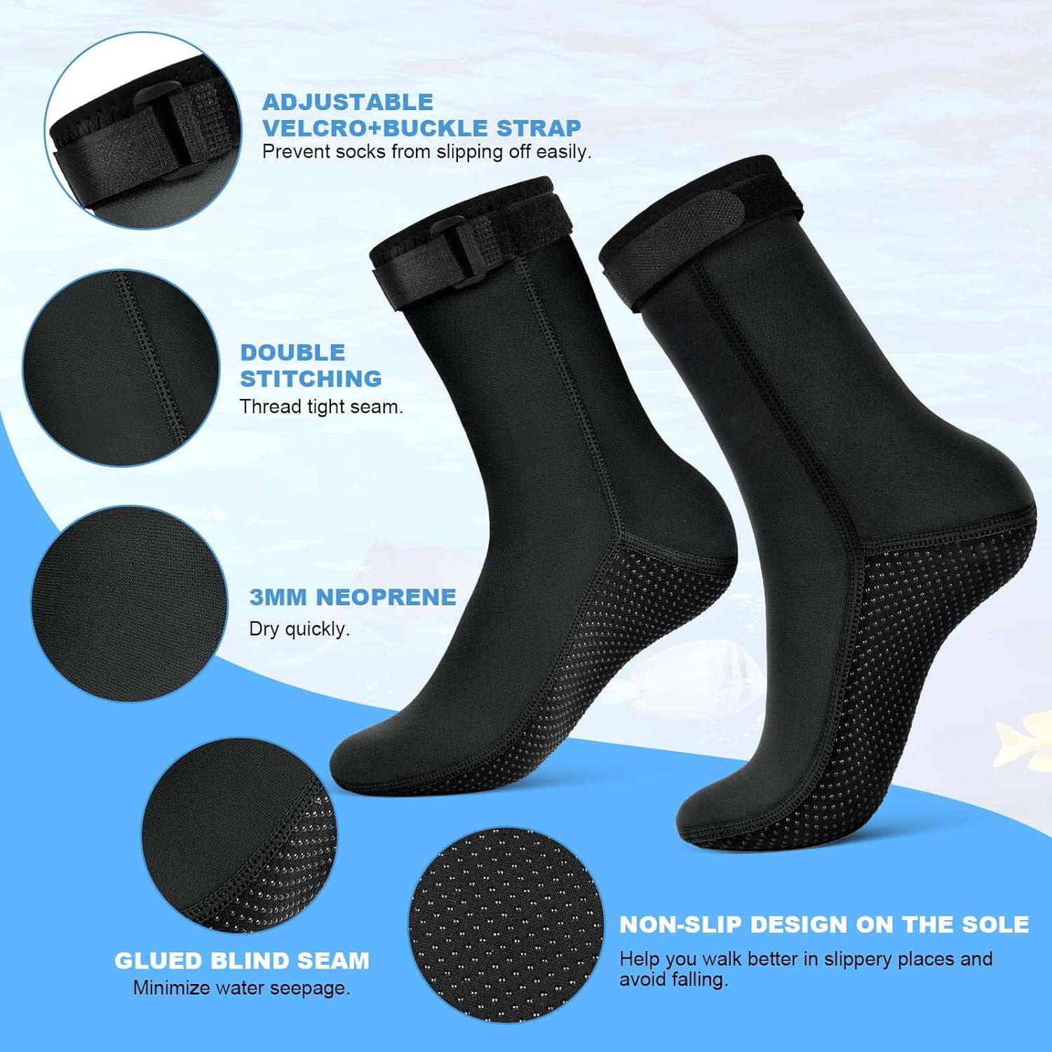Thumbnail 6 de Flintronic Chaussettes de plongée en néoprène 3 mm antidérapantes (tuba et sports nautiques)